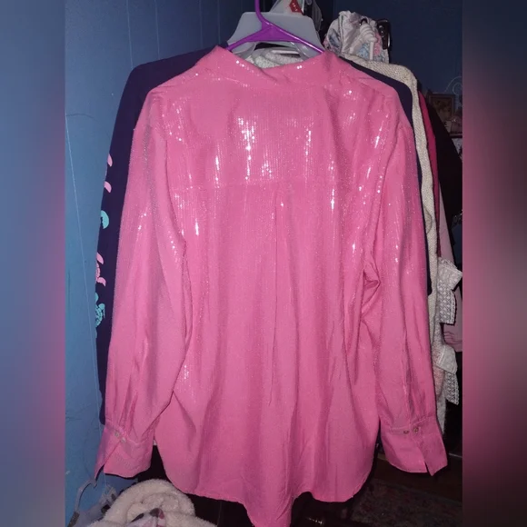 NWOT Pink Sequin Oversized Shacket - Picture 4 of 4